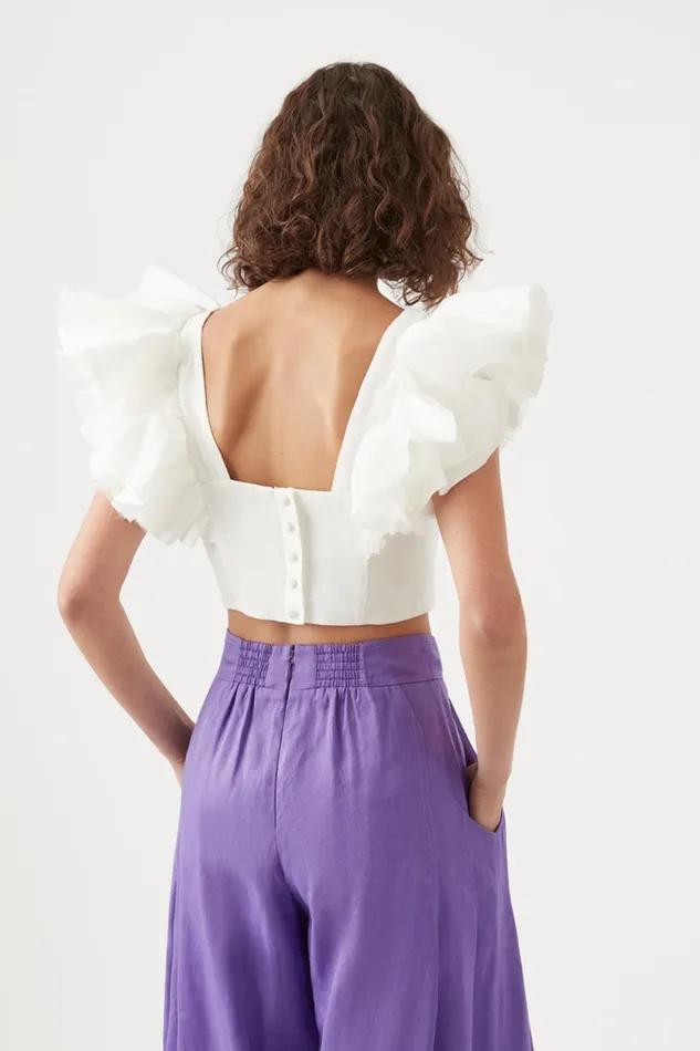 Aje Vanades Frill Crop Top Ivory Women Tops