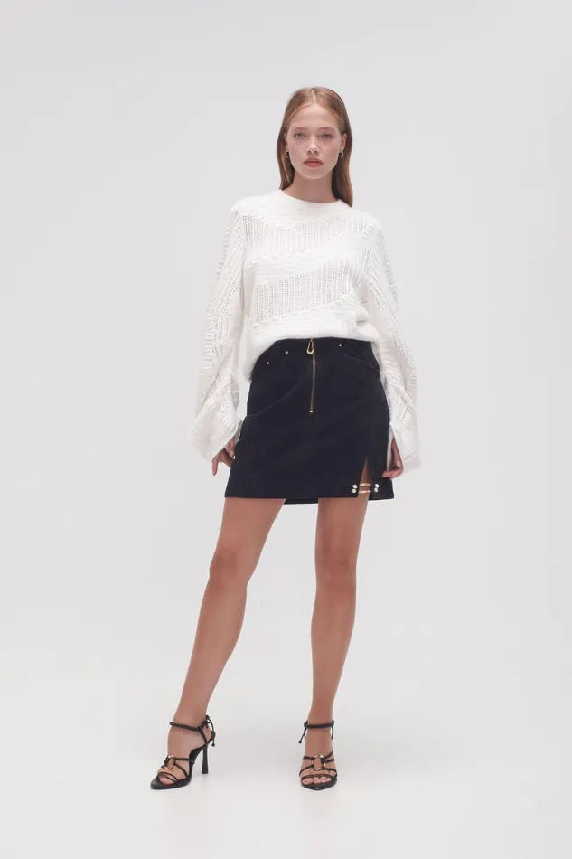 Aje Willa Denim Mini Skirt Black Women Skirts