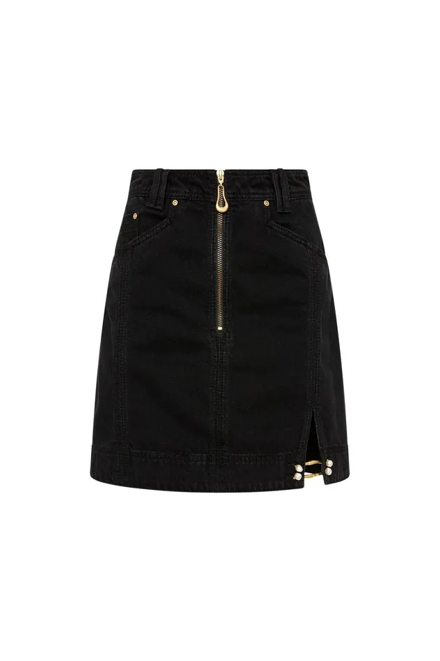 Aje Willa Denim Mini Skirt Black Women Skirts