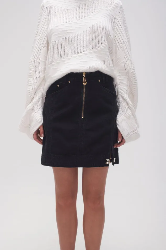 Aje Willa Denim Mini Skirt Black Women Skirts