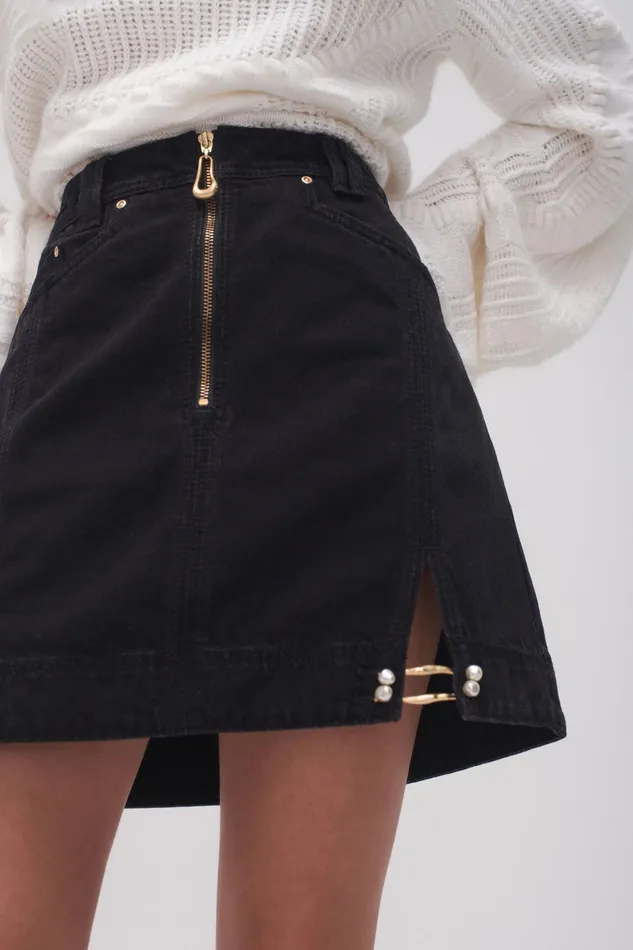 Aje Willa Denim Mini Skirt Black Women Skirts