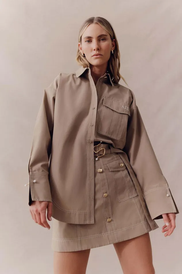 Aje Willow Utility Mini Skirt Taupe Grey Women Skirts