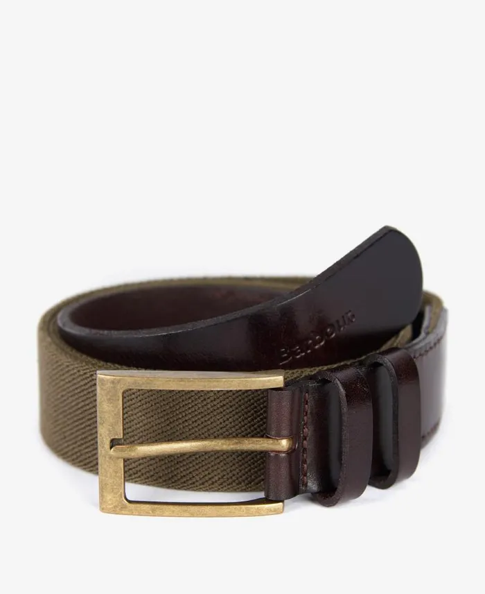Albyn Leather Webbing Belt Khaki Green Men Barbour Belts