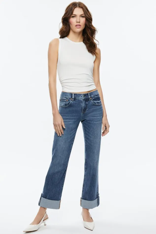 Alice Olivia Abilene Cuffed Jean With Snaps Brooklyn Blue Women Pants