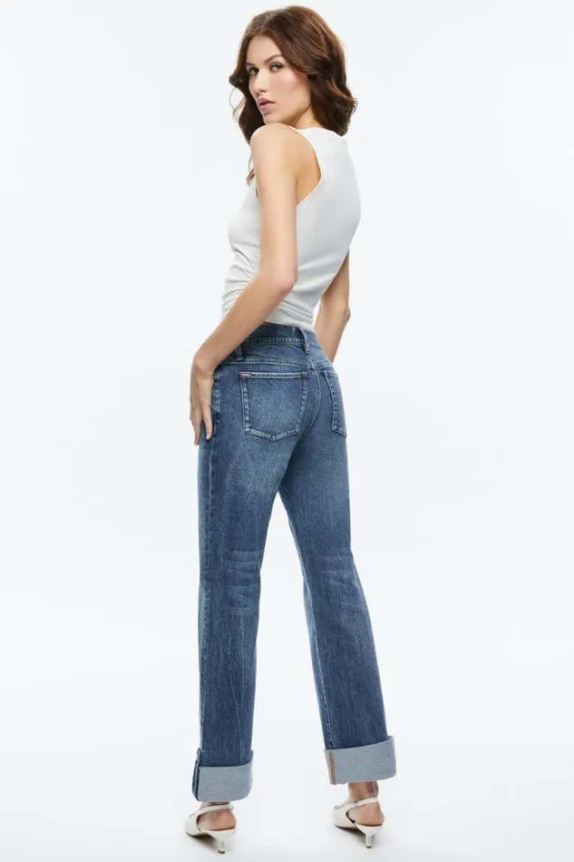 Alice Olivia Abilene Cuffed Jean With Snaps Brooklyn Blue Women Pants