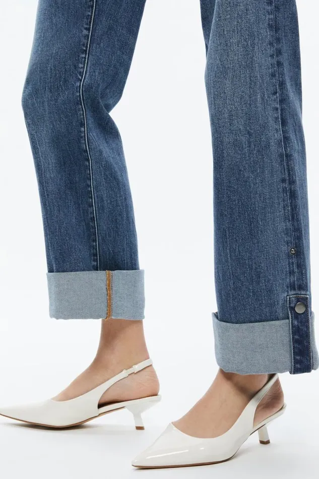 Alice Olivia Abilene Cuffed Jean With Snaps Brooklyn Blue Women Pants