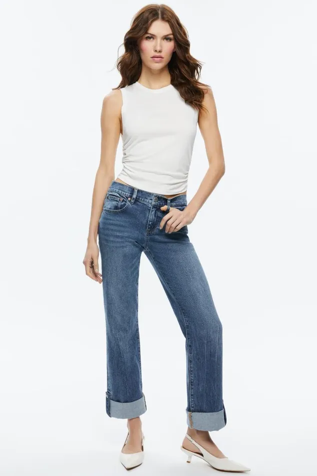 Alice Olivia Abilene Cuffed Jean With Snaps Brooklyn Blue Women Pants