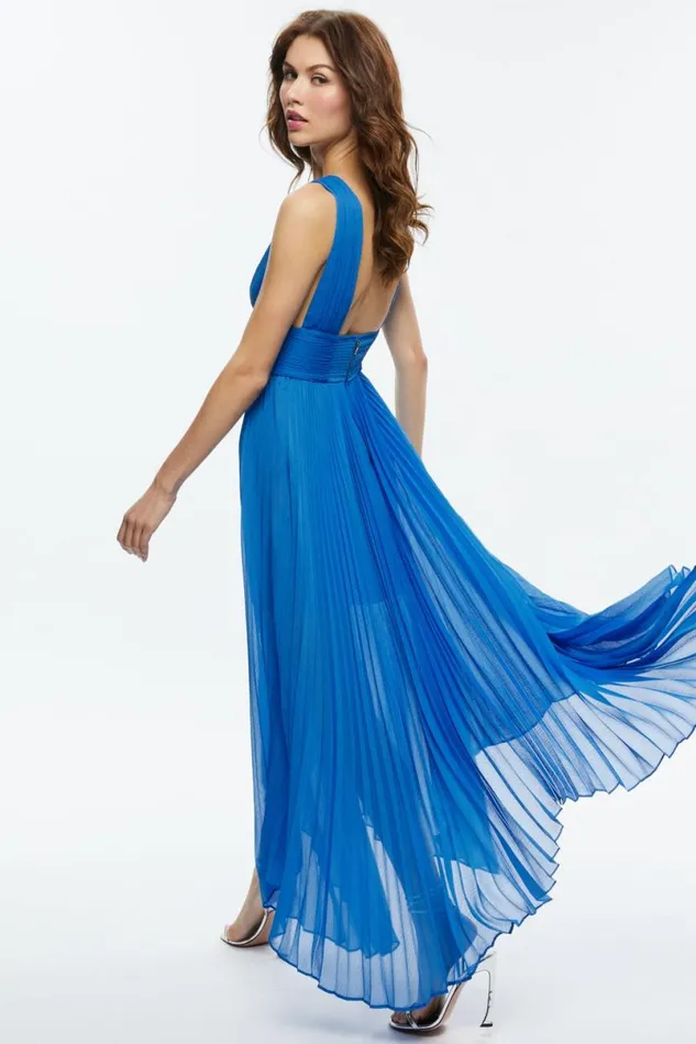 Alice Olivia Adrianna Pleated Maxi Dress French Blue Women Dresses