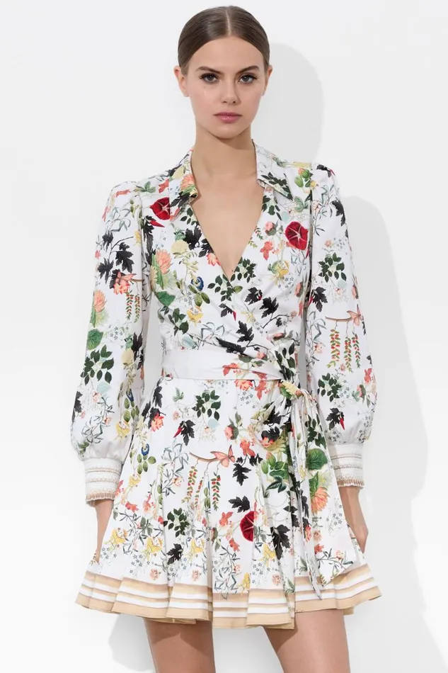 Alice Olivia Alisa Wrap Godet Shirt Dress Blush Kiss Vanilla Women Dresses