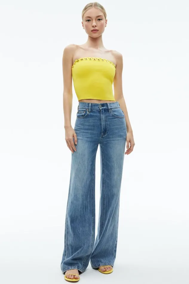 Alice Olivia Alison Grommets Tube Top Happy Yellow Women Tops