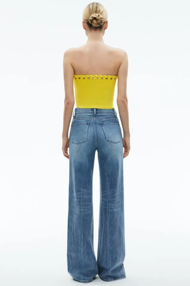 Alice Olivia Alison Grommets Tube Top Happy Yellow Women Tops