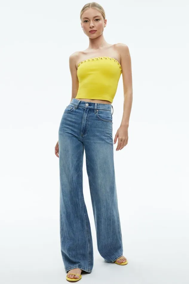 Alice Olivia Alison Grommets Tube Top Happy Yellow Women Tops