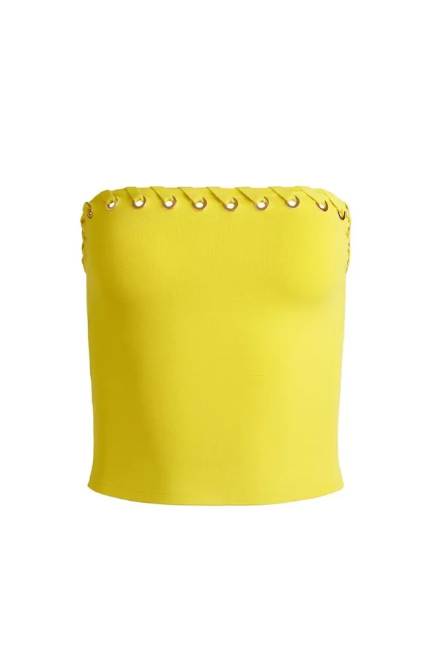 Alice Olivia Alison Grommets Tube Top Happy Yellow Women Tops