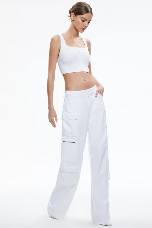 Alice Olivia Cay Cargo Jean White Women Pants
