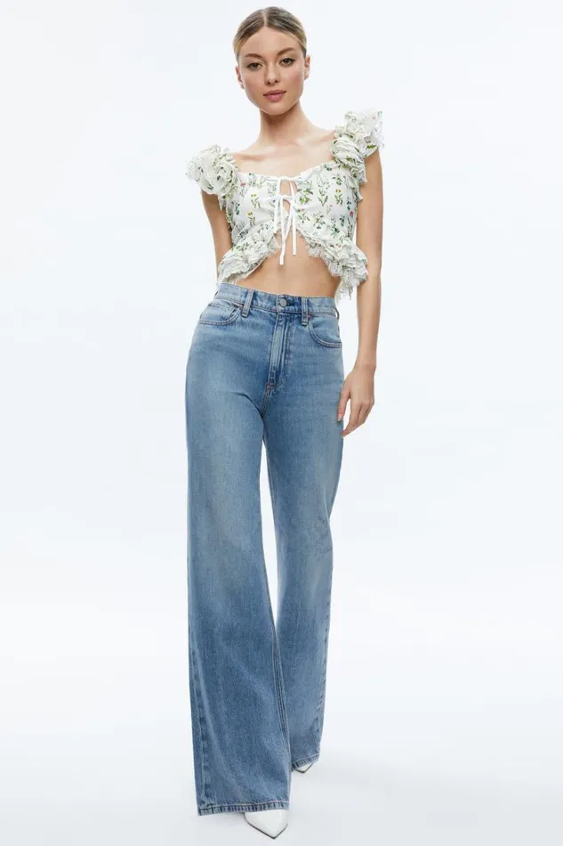 Alice Olivia Charline Ruffle Cropped Top Georgia Floral Women Tops