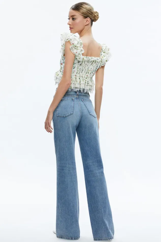 Alice Olivia Charline Ruffle Cropped Top Georgia Floral Women Tops