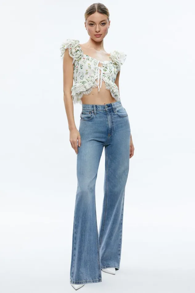 Alice Olivia Charline Ruffle Cropped Top Georgia Floral Women Tops
