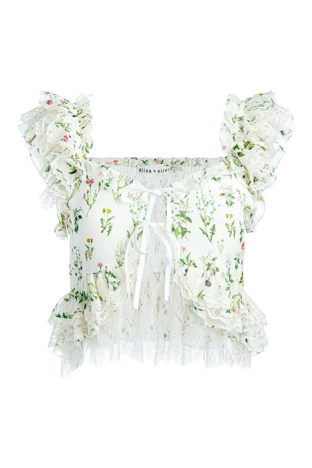 Alice Olivia Charline Ruffle Cropped Top Georgia Floral Women Tops