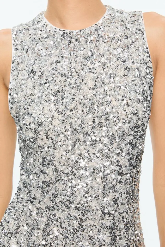 Alice Olivia Coley Sequin Mini Dress Silver Women Dresses
