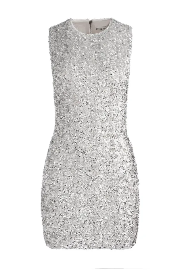 Alice Olivia Coley Sequin Mini Dress Silver Women Dresses