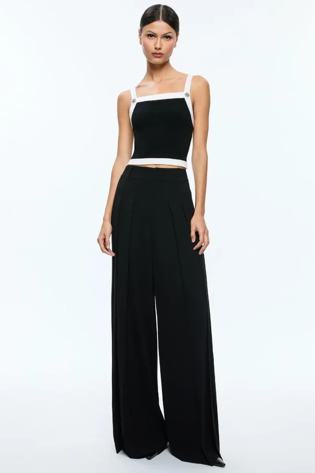 Alice Olivia Dandi Knit Tank Blacksoft White Women Tops