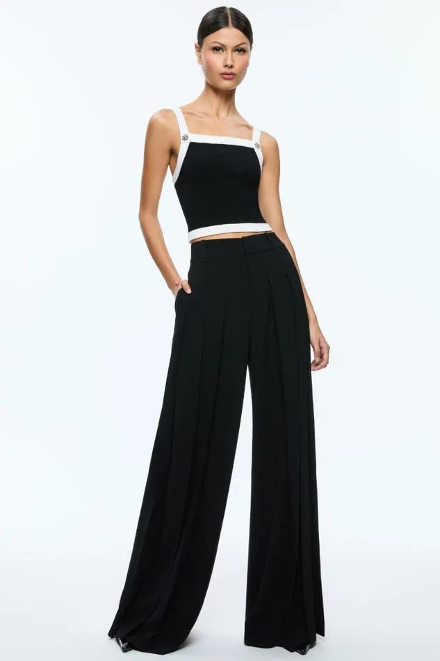 Alice Olivia Dandi Knit Tank Blacksoft White Women Tops