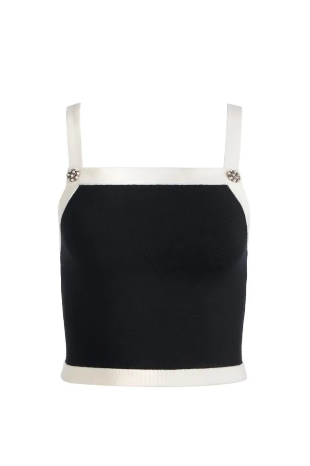 Alice Olivia Dandi Knit Tank Blacksoft White Women Tops