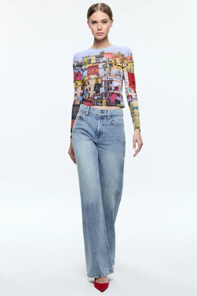 Alice Olivia Delaina Mesh Top Italian Landscape Women Tops