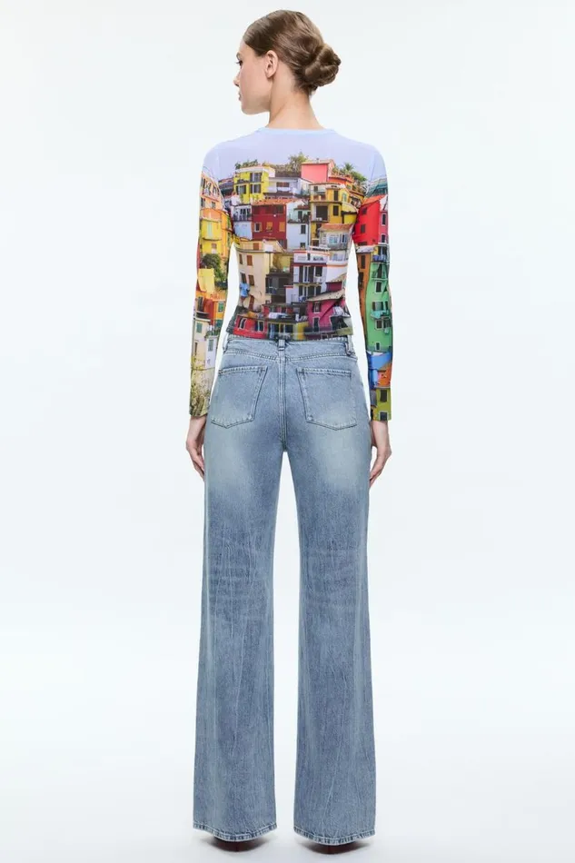 Alice Olivia Delaina Mesh Top Italian Landscape Women Tops