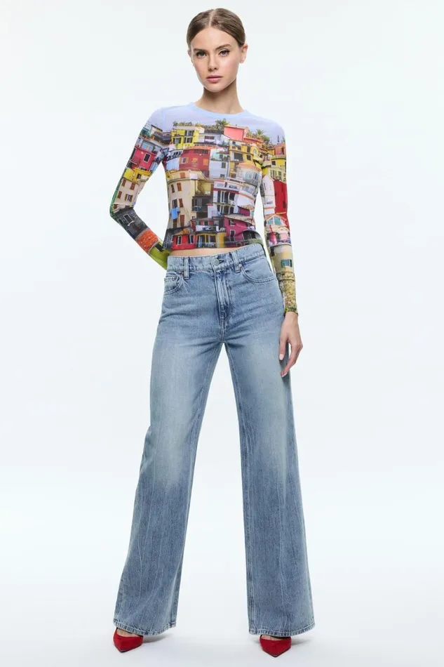 Alice Olivia Delaina Mesh Top Italian Landscape Women Tops