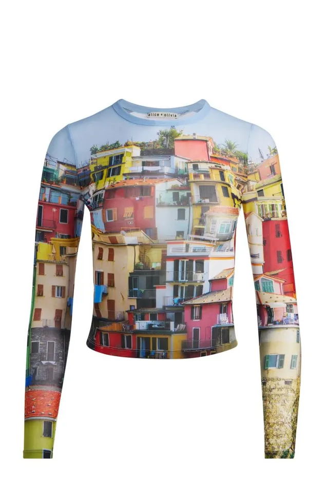 Alice Olivia Delaina Mesh Top Italian Landscape Women Tops