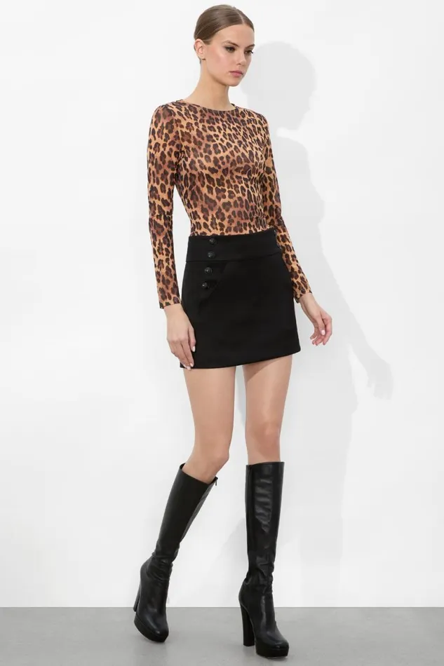 Alice Olivia Delaina Mesh Top Spotted Leopard Dark Tan Women Tops