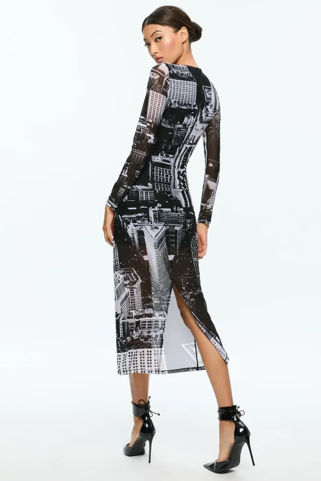 Alice Olivia Delora Midi Dress Cityscape Women Dresses