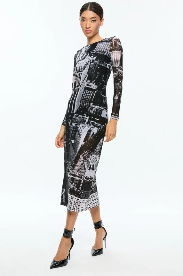 Alice Olivia Delora Midi Dress Cityscape Women Dresses