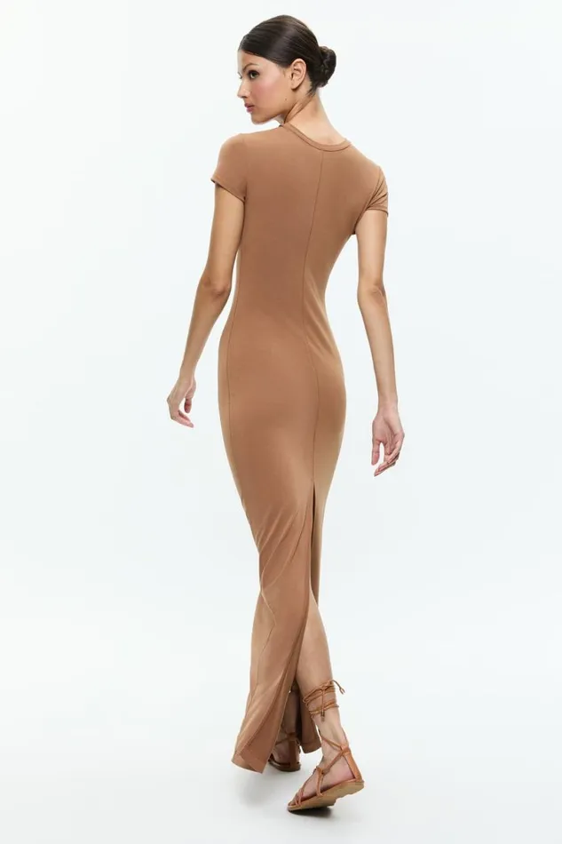 Alice Olivia Delora Two Way Cap Sleeve Maxi Dress Camel Women Dresses