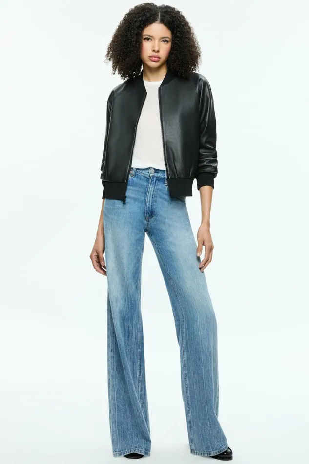 Alice Olivia Felisa Leather Bomber Black Women Outerwear