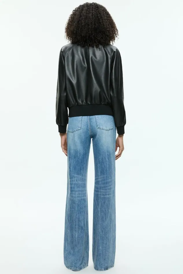 Alice Olivia Felisa Leather Bomber Black Women Outerwear