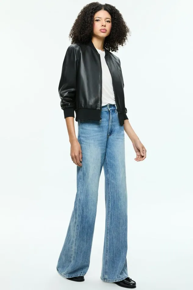 Alice Olivia Felisa Leather Bomber Black Women Outerwear