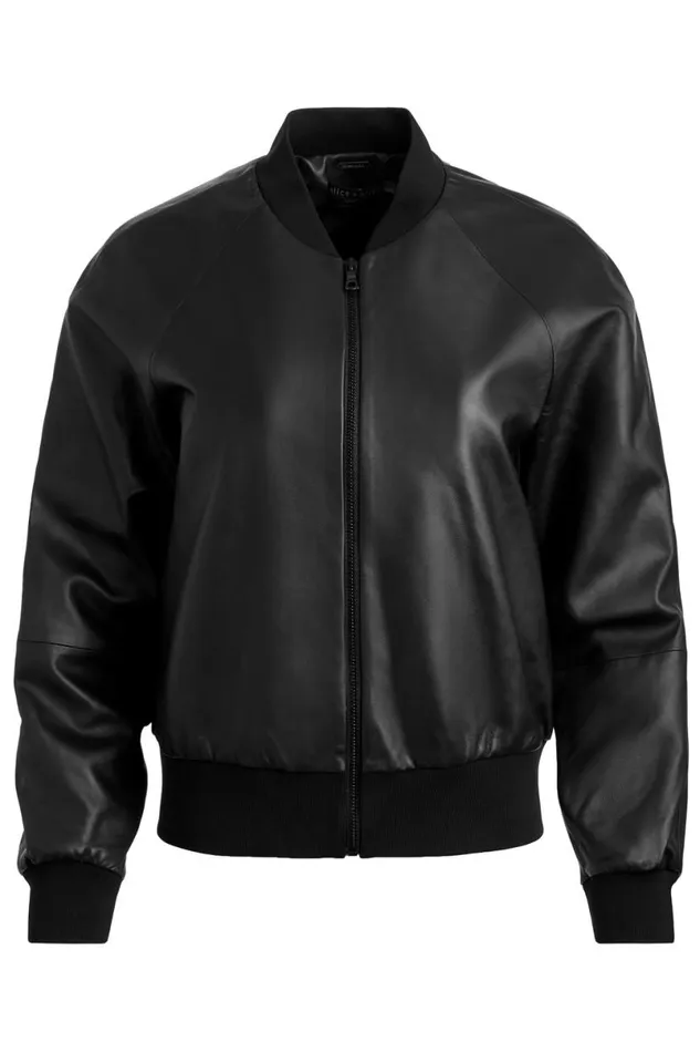 Alice Olivia Felisa Leather Bomber Black Women Outerwear