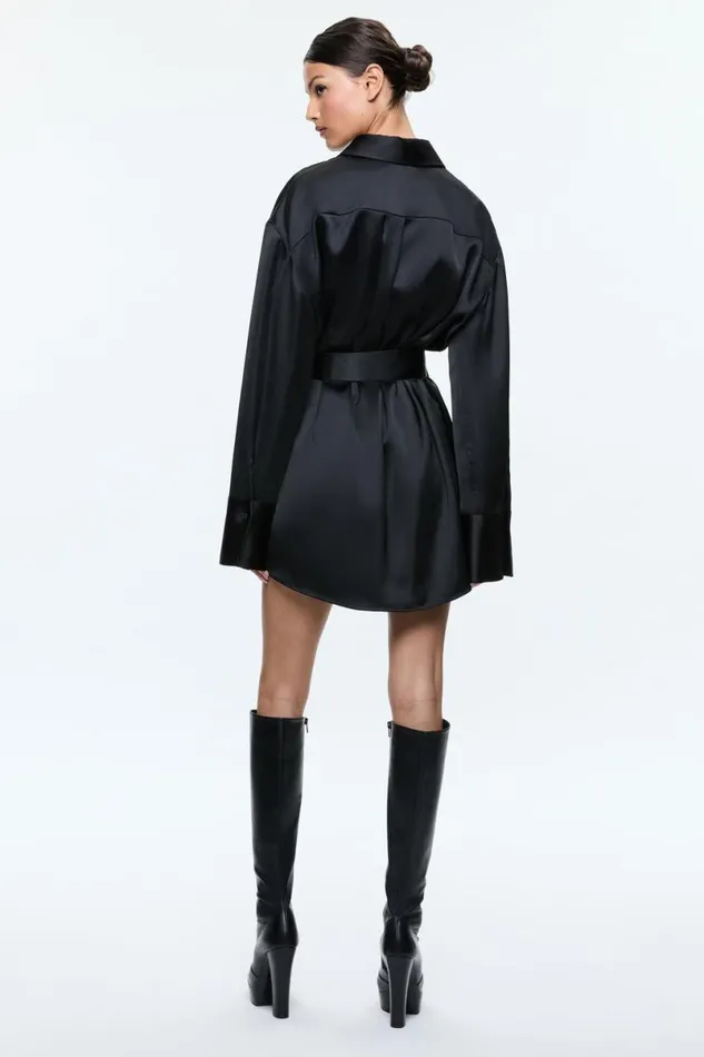 Alice Olivia Finely Mini Shirt Dress Black Women Dresses