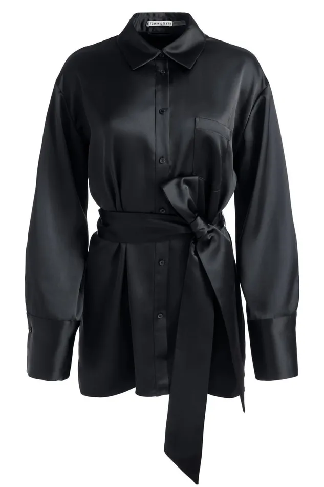 Alice Olivia Finely Mini Shirt Dress Black Women Dresses