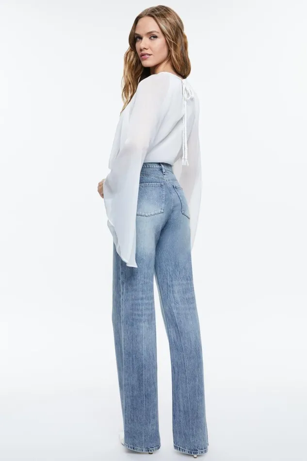 Alice Olivia Gitana Blouson Cropped Top Off White Women Tops