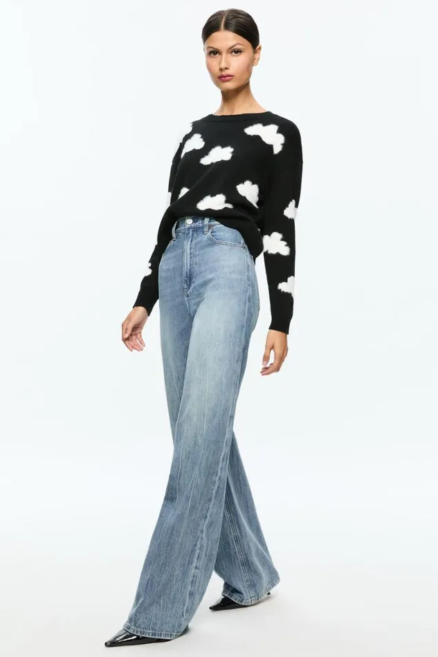 Alice Olivia Gleeson Pullover Blacksoft White Women Sweaters