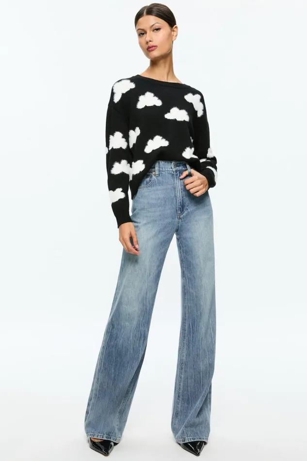 Alice Olivia Gleeson Pullover Blacksoft White Women Sweaters