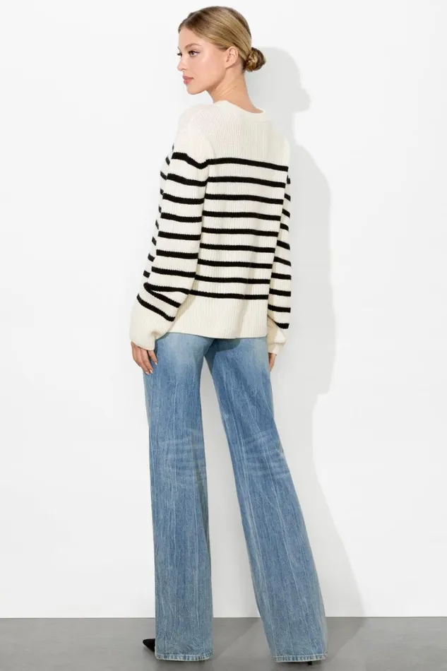Alice Olivia Harold Striped Pullover Ecrublack Women Sweaters