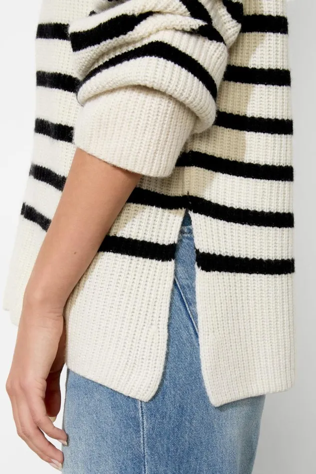 Alice Olivia Harold Striped Pullover Ecrublack Women Sweaters