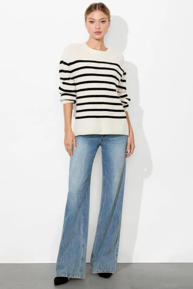 Alice Olivia Harold Striped Pullover Ecrublack Women Sweaters