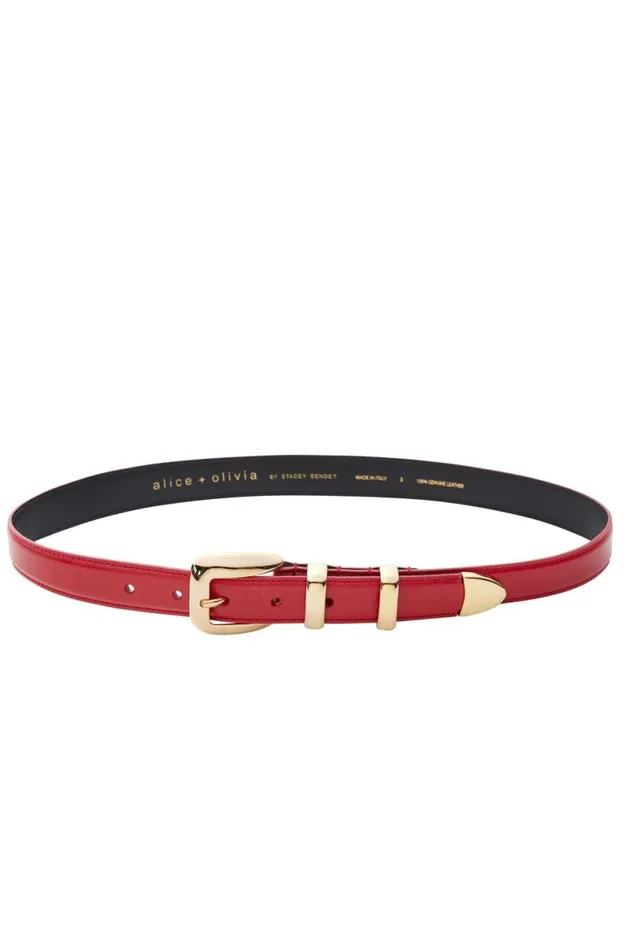 Alice Olivia Hayden Buckle Belt Bright Rubygold Women Accessories