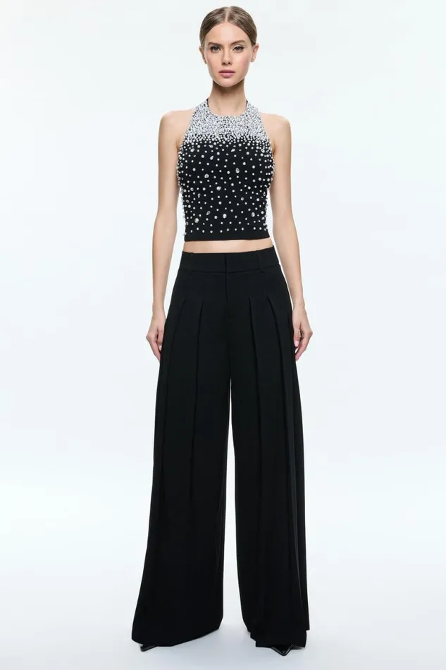 Alice Olivia Kiesha Embellished Top Blacksilver Women Tops