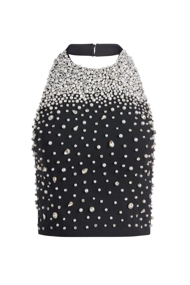 Alice Olivia Kiesha Embellished Top Blacksilver Women Tops